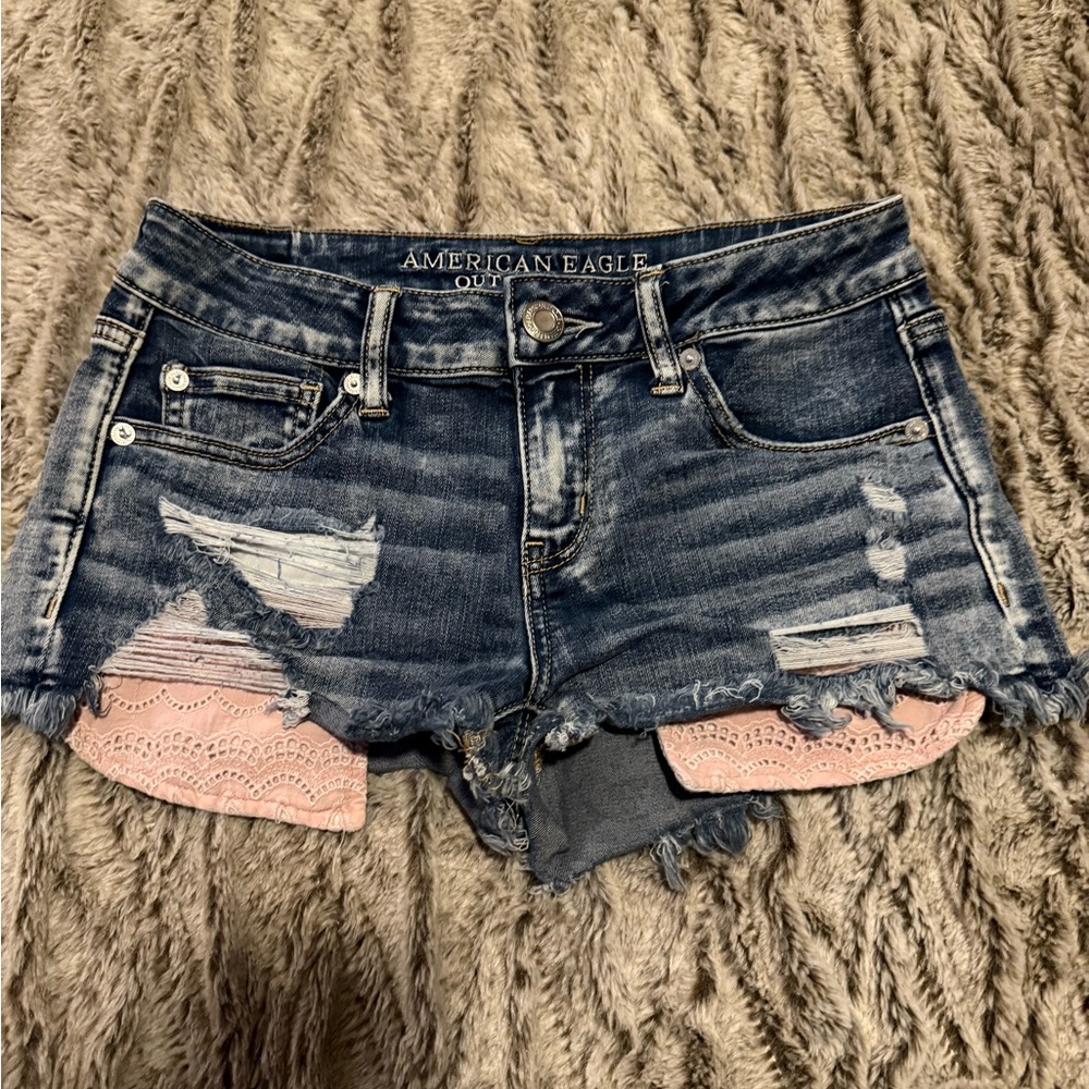 American Eagle Outfitters Women's Ripped Blue Jean Shorts